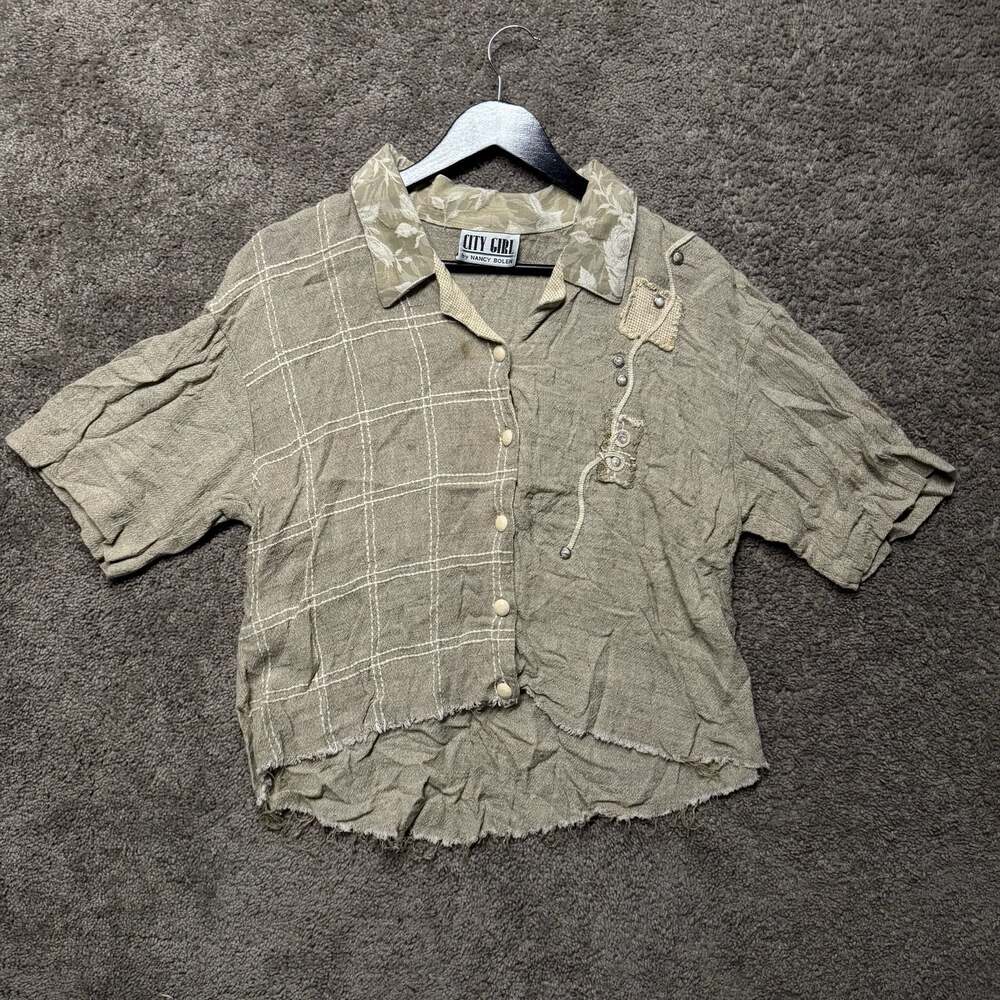 Vintage City Girl by Nancy Bolen Raw Hem Button Down Shirt